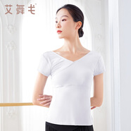 艾舞戈 舞蹈服練功服女修身顯瘦跳舞服裝成人芭蕾舞形體健美瑜伽T恤上衣 白色-短袖 M