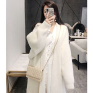 COZOK水貂絨毛衣外套開衫女長(zhǎng)款秋冬新款加厚寬松慵懶風(fēng)針織衫大衣上衣 白色 M (建議100-125斤