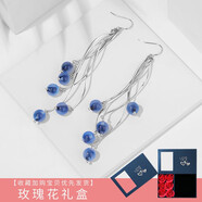 俏物俏女（in lay）糖心瑪瑙耳墜女藍色水晶串珠耳環(huán)波浪曲線長款流蘇適合臉大的耳飾 似水流年耳環(huán)+玫瑰花禮盒