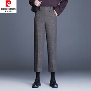 皮爾卡丹（pierre cardin）羊毛呢八分靴褲女秋冬2024新款洋氣卷邊直筒煙管褲顯瘦九分休閑褲 咖色 32/4XL 體重140~150斤
