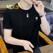 VPEN香港潮牌男裝短袖t恤男士夏季燙鉆體恤高端半袖圓領(lǐng)刺繡上衣百搭 255 黑色 2XL 【145-160斤】