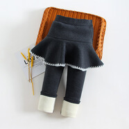 女童裙褲假兩件秋冬款加絨加厚花邊裙兒童一體絨打底褲寶寶冬季外穿長(cháng)褲 深灰色 120cm