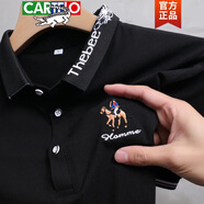 鑫羅圣保2024新款夏季男士短袖POLO男衫恤中青年翻領(lǐng)刺繡大碼潮流純色上衣 858黑色 M 體重【90-105】