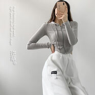 矜持范短外套女寬松型上衣歐美辣妹2025夏連帽衛(wèi)衣開衫女欲風(fēng)高腰美式 灰色 S