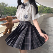 唐努烏（Tang Nu wu）【8件套】少女JK制服百褶格裙襯衫校服正半身學(xué)院風(fēng)短裙子女學(xué)生 煙灰裙【套裝】 L 【105-115斤】