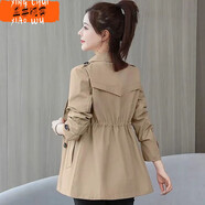 星垂曉霧40至50歲到60歲的風(fēng)衣女春天穿的中年裝外套(加里布)秋季新款收腰 卡其色 【雙層有里襯】 L 105-118