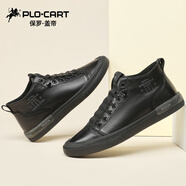 保羅.蓋帝保羅蓋帝（PLO-CART）男鞋高幫休閑板鞋男韓版潮厚底黑色百搭鞋子 黑色 40