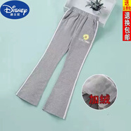 迪士尼（DISNEY）女童喇叭褲2023春秋加絨冬款洋氣中大兒童裝運動(dòng)褲長(cháng)褲小學(xué)生褲子 灰色白條小菊花（加絨品質(zhì)面料） 140碼建議身高130左右