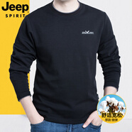 JEEP SPIRIT吉普休閑t恤男長袖季圓領(lǐng)厚款寬松體恤秋冬上衣打底套頭衫0001 黑色TS0001 XXL碼建議175-185斤
