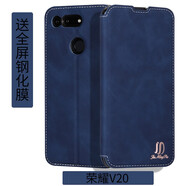 金銘品 榮耀V20手機(jī)殼翻蓋PCT-AL10隱藏磁吸扣軟邊內(nèi)全包硅膠車線防摔保護(hù)仿真皮套男女款 榮耀V20-寶藍(lán) 配全屏鋼化膜