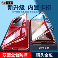 零點盾 vivox90手機殼x90pro保護套pro+玻璃x90s防窺素皮商務防摔透明全包曲面屏 高清款-【華夏紅】 VIVO X90/X90s