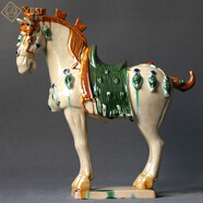 安言 洛陽(yáng)唐三彩馬陶瓷馬馬擺件家居工藝禮品一馬當先馬到成功擺件馬 三花馬白色長(cháng)29x高29CM