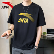 安踏（ANTA）短袖t恤男裝夏季寬松透氣圓領(lǐng)體恤上衣半袖衫跑步健身休閑運(yùn)動(dòng)服 -2基礎(chǔ)黑/金 L 175