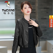 啄木鳥(niǎo)官方寬松顯瘦女士短外套皮衣夾克2025春秋新款韓版小個(gè)子休閑PU 黑色 L