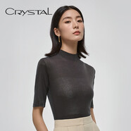 水晶   CRYSTAL天絲中袖針織衫女秋季新款短袖百搭羊毛薄款圓領毛衣打底衫AW706 淺灰色 M