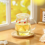 物生物（RELEA）玻璃杯男女士茶水分離辦公泡茶杯雙層耐高溫花茶杯帶把手 甜草莓 500ml