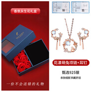 蘇十六望月兔耳釘女925銀耳環(huán)甜美耳墜飾品女生生日禮物送女友老婆閨蜜 玫瑰金2件套（項鏈+耳釘）