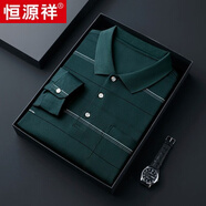 恒源祥高檔款春夏季薄款長(zhǎng)袖T恤男翻領(lǐng)中年真口袋透氣爸爸裝條紋體恤衫 B51款綠色【紐扣袖口】【父親節(jié)禮物實(shí)用送爸爸】  XL 52碼建議145斤-160斤左右