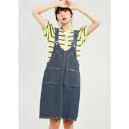 木果果木商場(chǎng)同款木果果木2023新款復古ol女裝寬松時(shí)尚中長(cháng)款牛仔背帶裙 牛仔藍 S