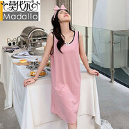 莫代爾自帶胸墊性感露背短袖棉睡裙女夏中長(zhǎng)款薄款夏季200斤冰絲可外穿 HD801粉色 無墊 莫代爾背心睡裙 XL