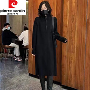 皮爾卡丹秋冬拉鏈領(lǐng)針織連衣裙長款過膝內(nèi)搭打底衫韓系立領(lǐng)中長款毛衣裙厚 黑色 M
