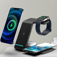 臺(tái)拉無(wú)線充電器三合一蘋(píng)果三星華為通用iwatch9立式多功能快充座支架 黑色T5A【蘋(píng)果手表系統(tǒng)】 沒(méi)有配快充頭