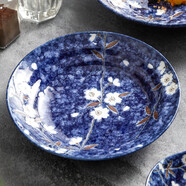 小鹿田燒櫻花20cm深盤(pán)日本制進(jìn)口陶瓷日式餐具釉下彩家用菜盤(pán)子餐盤(pán)釉下彩 20cm深盤(pán)【藍櫻花】