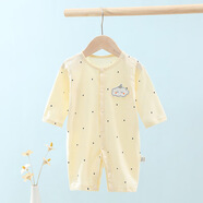 妙翡夏季薄款嬰兒連體衣純棉新生寶寶連身衣服哈衣睡衣爬服長(zhǎng)袖空調(diào)服 黃色長(zhǎng)袖無(wú)骨閉襠哈衣10201 90cm 適合1-2歲/20-25斤