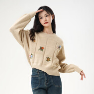 唯唯（WEWE）冬季針織衫新款圓領(lǐng)寬松碎花時(shí)尚甜美毛線衣 卡其 S(160)