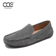 CCE男鞋頭層豬皮打孔透氣大碼豆豆鞋男一腳蹬軟底懶人開(kāi)車(chē)鞋23029 灰色 44