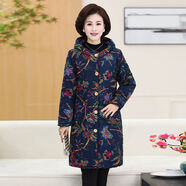 亞貝梵女冬裝棉衣加絨加棉中長款棉服連帽棉襖外套寬松SN6152 水草花（棉麻） 3XL 建議120-130斤