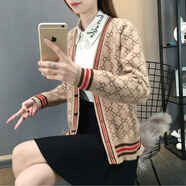 詩婭達針織衫女開衫長袖百搭秋冬裝新款韓版女裝毛衣女寬松小外 咖啡色 XL 建議110-120斤