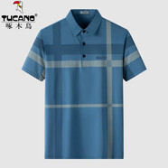 啄木鳥（TUCANO）冰絲短袖T恤男翻領(lǐng)格子體恤夏季新款中青年薄款商務(wù)休閑男裝半袖 A19湖藍(lán) 165/M【90-120斤】