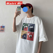 Matri Mr短袖t恤男夏季寬松純棉半袖ins潮牌夏季加肥加大碼胖子印花上衣服 白色 L 120-145斤