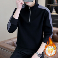 費(fèi)洛仕衛(wèi)衣男士半拉鏈立領(lǐng)青年長(zhǎng)袖t恤新款春秋季寬松休閑打底體恤衫潮 5875【加絨款】黑色 XL （140-160斤）