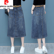 皮爾卡丹（pierre cardin）開叉牛仔半身裙女中長款春秋季新款時尚高腰顯瘦a字一步裙子顯瘦 牛仔群-〔單件〕 M 合適100至110斤