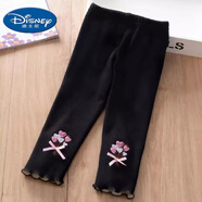 迪士尼秋季2023新款女童打底褲秋天外穿褲子女孩修身彈力繡花小腳褲童褲 8005加絨黑色 130 穿1.2米身高