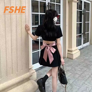 FSHE西裝領(lǐng)露腰連衣裙女2025夏季新款設(shè)計感后背捆綁帶蝴蝶結(jié)百褶短裙 粉色蝴蝶結(jié)露背裙[優(yōu)質(zhì)面料] S[建議80-95斤內(nèi)穿]