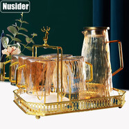 Nusider【大氣冰川款】輕奢高硼硅玻璃杯套裝家用耐熱冷水壺透明喝水杯子 琥珀杯X6+琥珀壺+鹿頭架+托盤(pán)