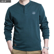 吉普JEEP SPIRIT春秋男士長(cháng)袖T恤棉質(zhì)套頭衛衣男裝上衣秋衣打底長(cháng)袖衣 SS0004墨綠 XXL