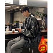 OEMG美式機車(chē)PU皮衣外套男女春秋冬季痞帥高街潮流寬松情侶夾克上衣服 黑色加棉款 XL [建議125-140斤]