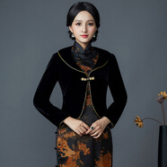 德朔結婚喜宴旗袍小披肩秋裝短外套女裝改良修身日常優(yōu)雅旗袍外套外搭 黑色 S
