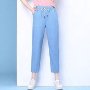 傳祺威登夏季薄款冰絲褲子女2022新款牛仔九分褲寬松休閑褲 淺藍色 M 建議95-105斤