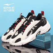 鴻星爾克（ERKE）紅星跑步運(yùn)動(dòng)鞋情侶鞋軟底防滑厚底百搭增高跑步鞋舒適老爹鞋 正黑/正白男款 39