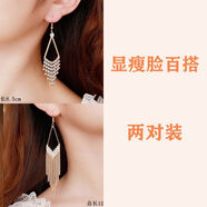 (倆對(duì)裝)耳環(huán)長(zhǎng)款韓版百搭飾品時(shí)尚氣質(zhì)耳飾流蘇耳墜女88 顯瘦臉百搭（兩對(duì)裝）