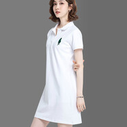 簡(jiǎn)馬仕保羅polo衫連衣裙女夏季新品中長(cháng)款短袖t恤女純棉翻領(lǐng)休閑氣質(zhì)裙子女 白色 L  建議110-120斤