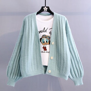 莫代爾針織衫女2026春秋季新款時(shí)尚韓版減齡百搭小清新毛衣開(kāi)衫外套女 淡綠色 S _建議80-95斤