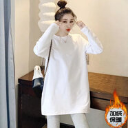 蘭威費雷加絨打底衫女春秋冬新款白色長(cháng)袖T恤女裝中長(cháng)款內搭上衣ins 592【加絨加厚款】 XL 125-140斤