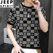 JEEP SPIRIT夏季短袖T恤男冰絲網(wǎng)眼鏤空緊身打底衫歐美潮牌大碼男裝上衣高端 818黑色 M