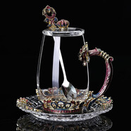 歐式皇冠琺瑯彩水杯花茶杯套裝創(chuàng  )意輕奢茶杯玻璃杯ins風(fēng)泡茶杯女 紫色皇冠高杯+琺瑯勺+杯蓋杯碟+黃禮盒套裝